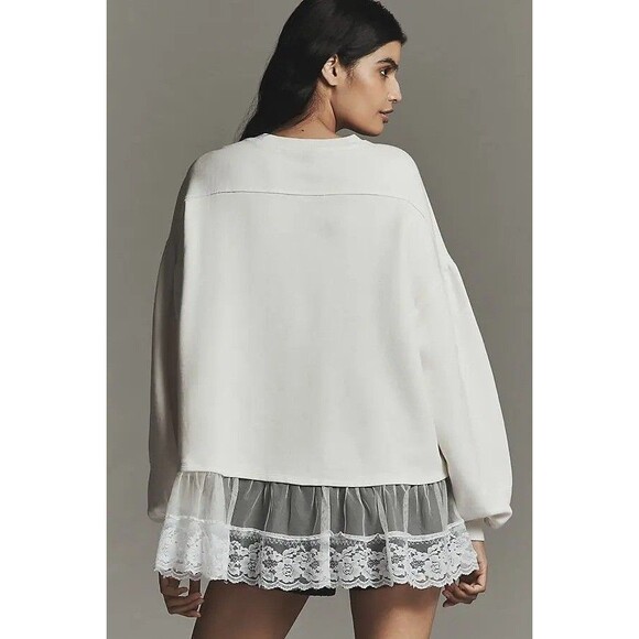 By Anthropologie Tulle-Hem Pullover Sweatshirt Top Cotton Oversized XS 284368 - Picture 3 of 8